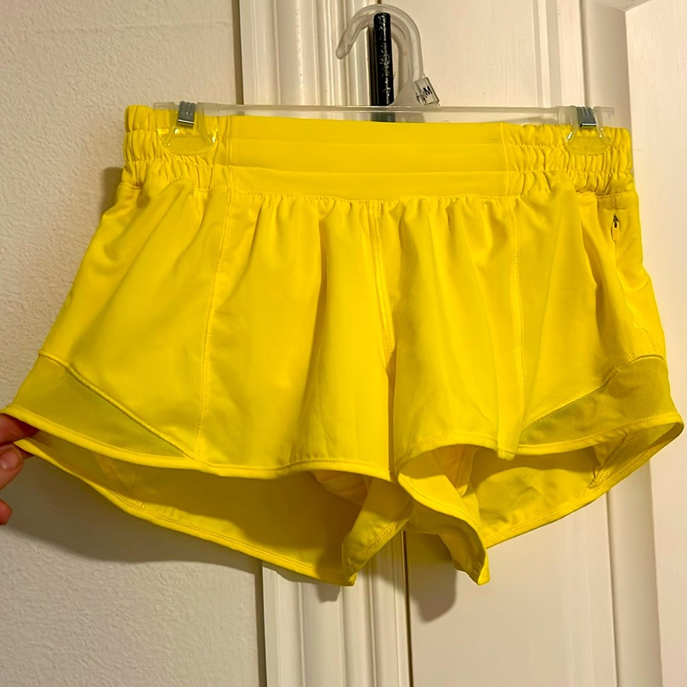 Lululemon low rise shorts, yellow, size 4, inseam of 2.5”